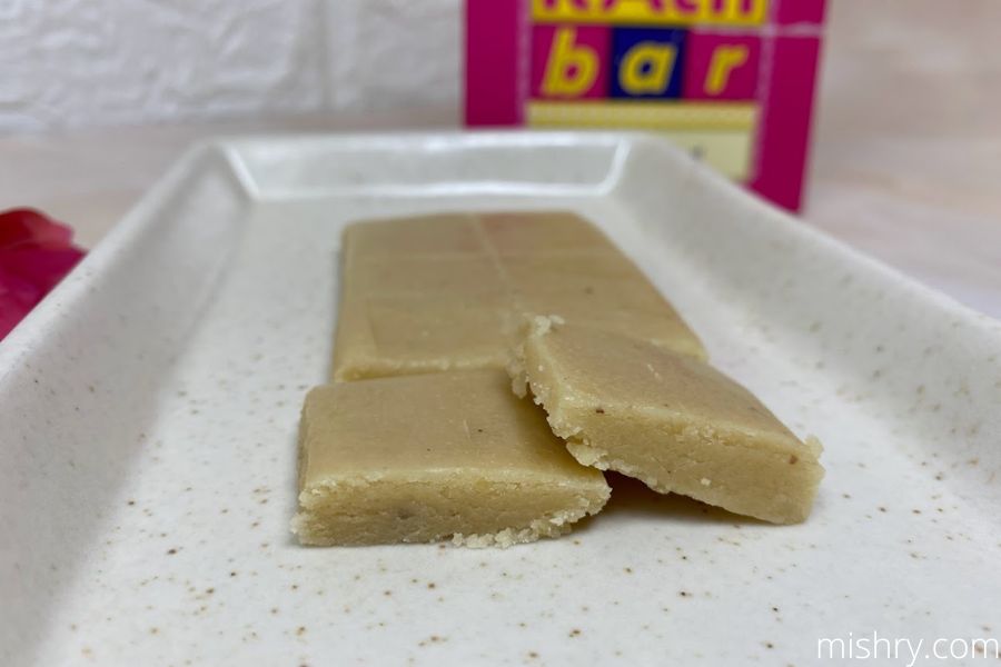 close look at Go Desi's Kaju Katli Bar