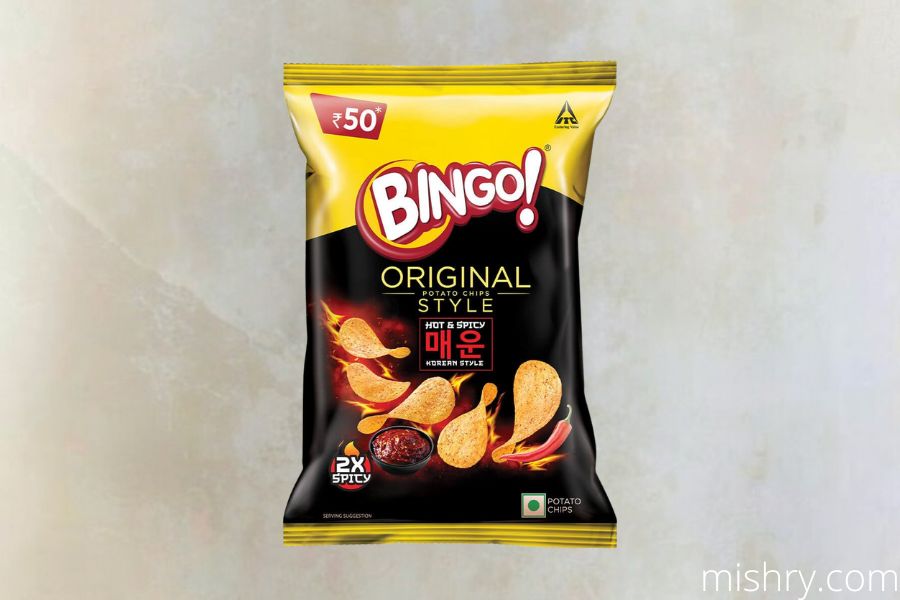 bingo korean style spicy chips packaging