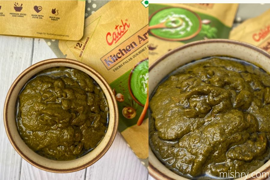 closer look at the catch palak gravy